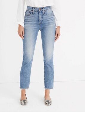 Madewell The Perfect Vintage Straight Leg Jeans Raw Hem Lt Blue - 28
